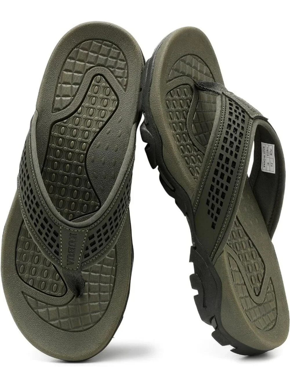 Men's Grey Green Beach Flip-Flops Water Outdoor Athletic Thong Sandal Slipper